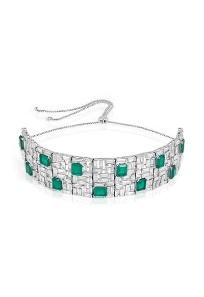 Isharya Doublet Dark Emerald Wide Choker In Rhodium Plating indian designer wear online shopping melange singapore