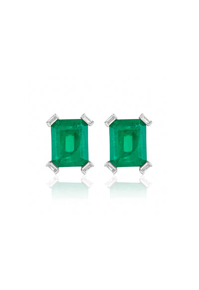 Isharya Doublet Green Stone Studs In Rhodium Plating indian designer wear online shopping melange singapore