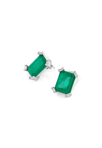 Isharya Doublet Green Stone Studs In Rhodium Plating indian designer wear online shopping melange singapore