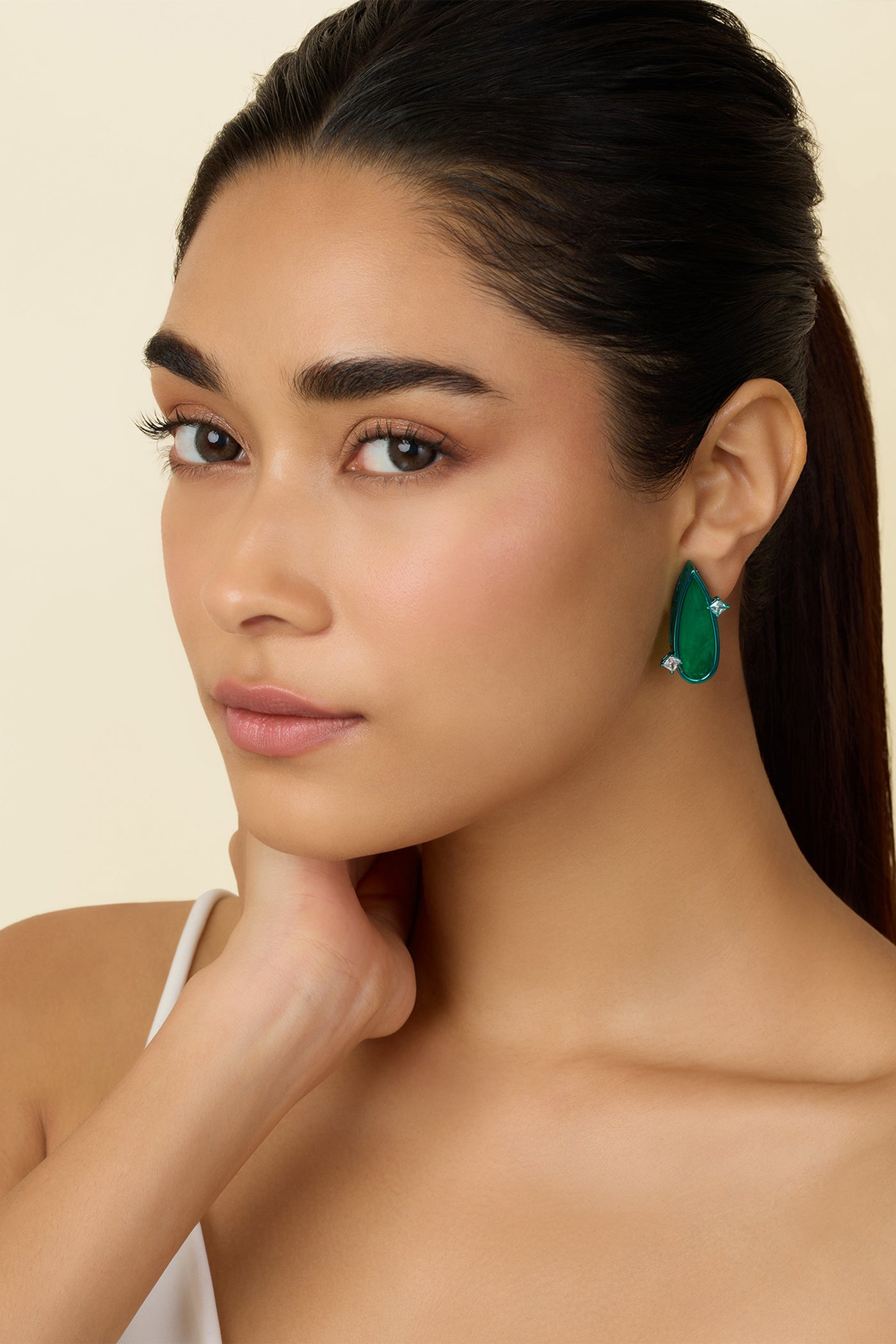 Isharya Emerald Flame Studs indian designer wear online shopping melange singapore