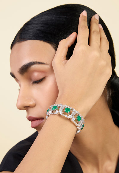 Isharya Emerald Halo Cuff  In Rhodium Plating indian designer wear online shopping melange singapore