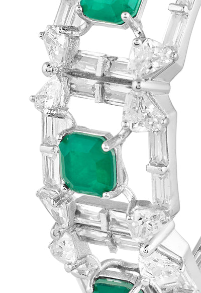 Isharya Emerald Halo Cuff  In Rhodium Plating indian designer wear online shopping melange singapore