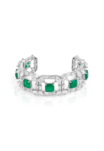 Isharya Emerald Halo Cuff  In Rhodium Plating indian designer wear online shopping melange singapore