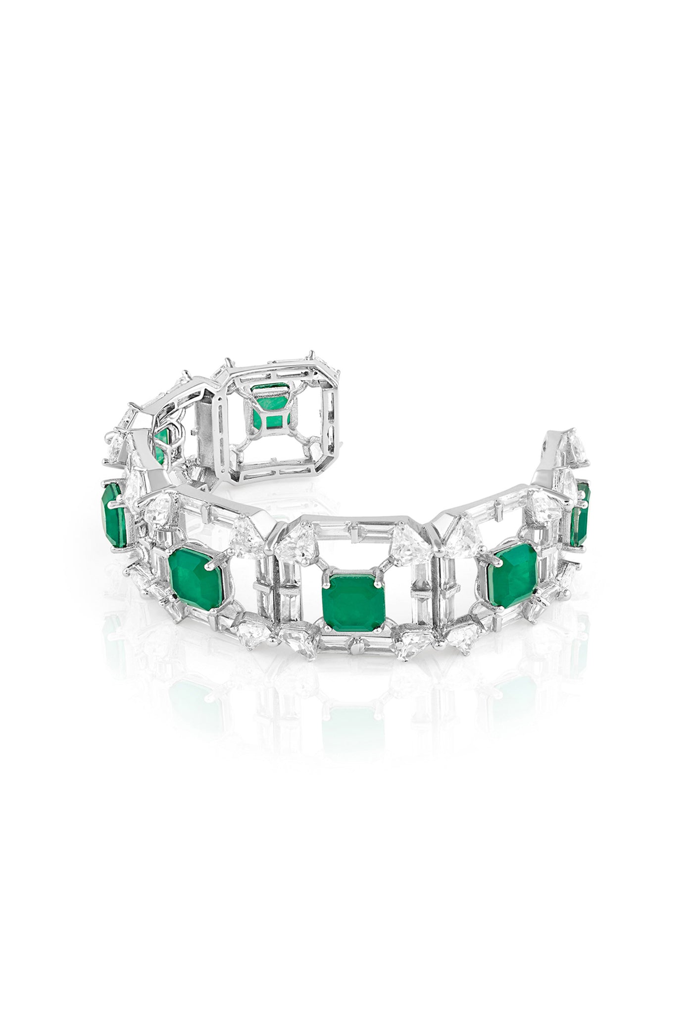 Isharya Emerald Halo Cuff  In Rhodium Plating indian designer wear online shopping melange singapore