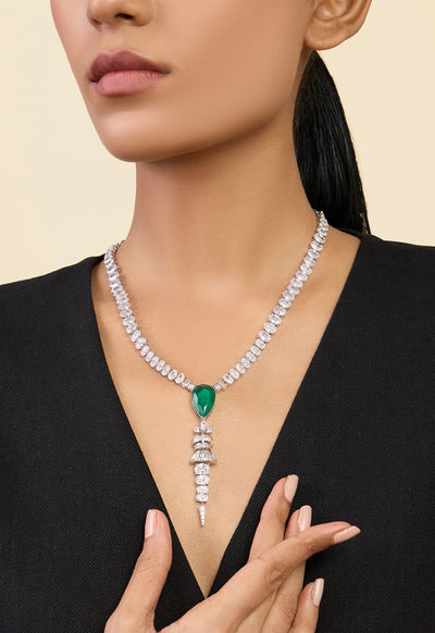 Isharya Emerald Princess Lariat In Rhodium Plating indian designer wear online shopping melange singapore