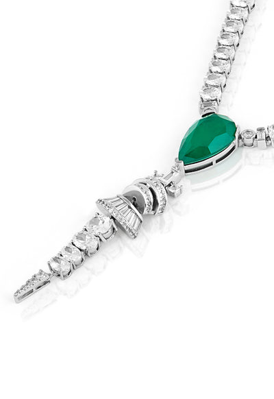 Isharya Emerald Princess Lariat In Rhodium Plating indian designer wear online shopping melange singapore