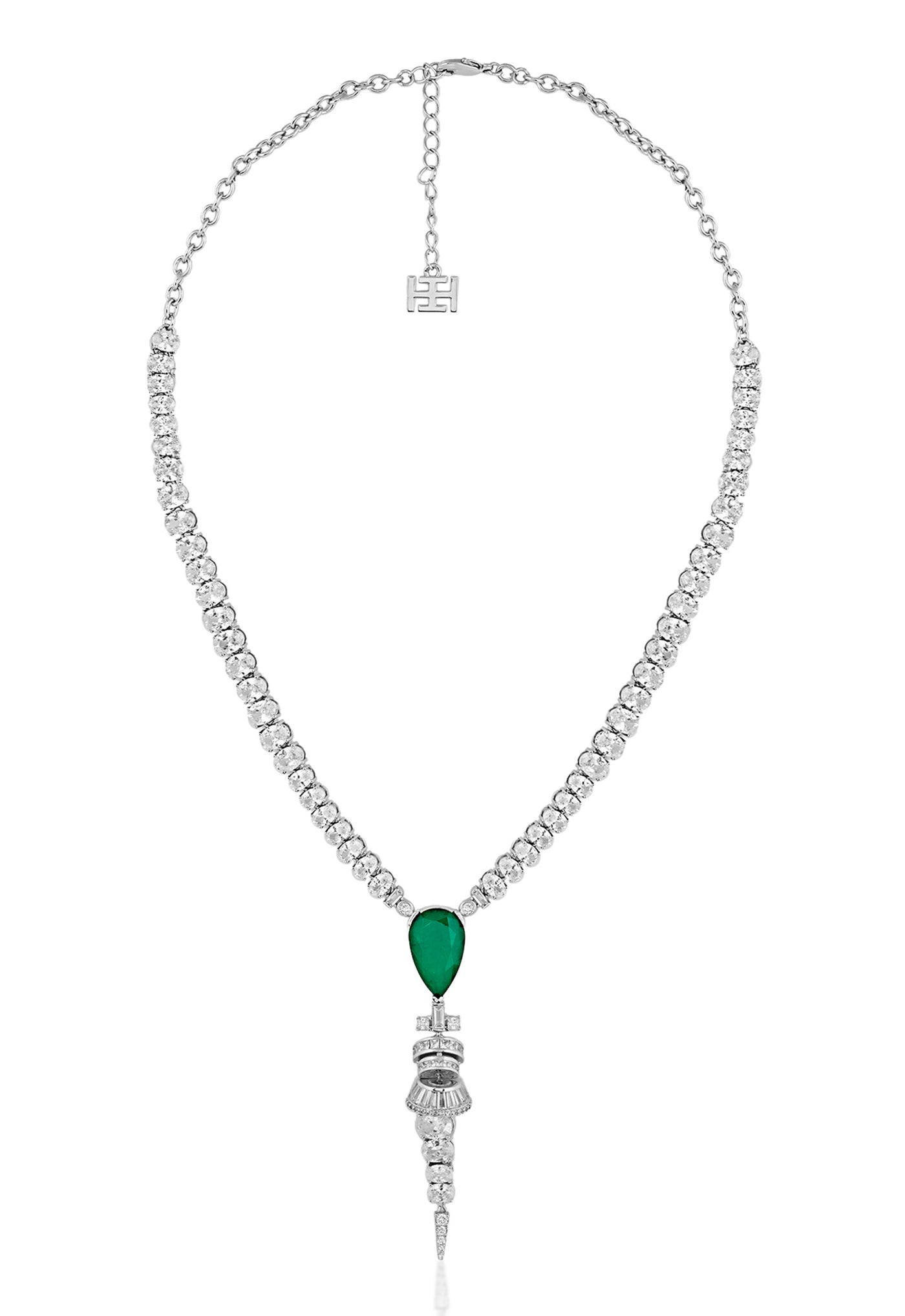 Isharya Emerald Princess Lariat In Rhodium Plating indian designer wear online shopping melange singapore