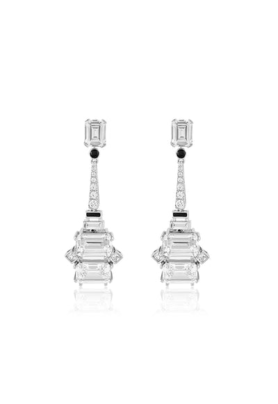 Isharya Enamel Diamond Dangler Earrings In Rhodium Plating indian designer wear online shopping melange singapore