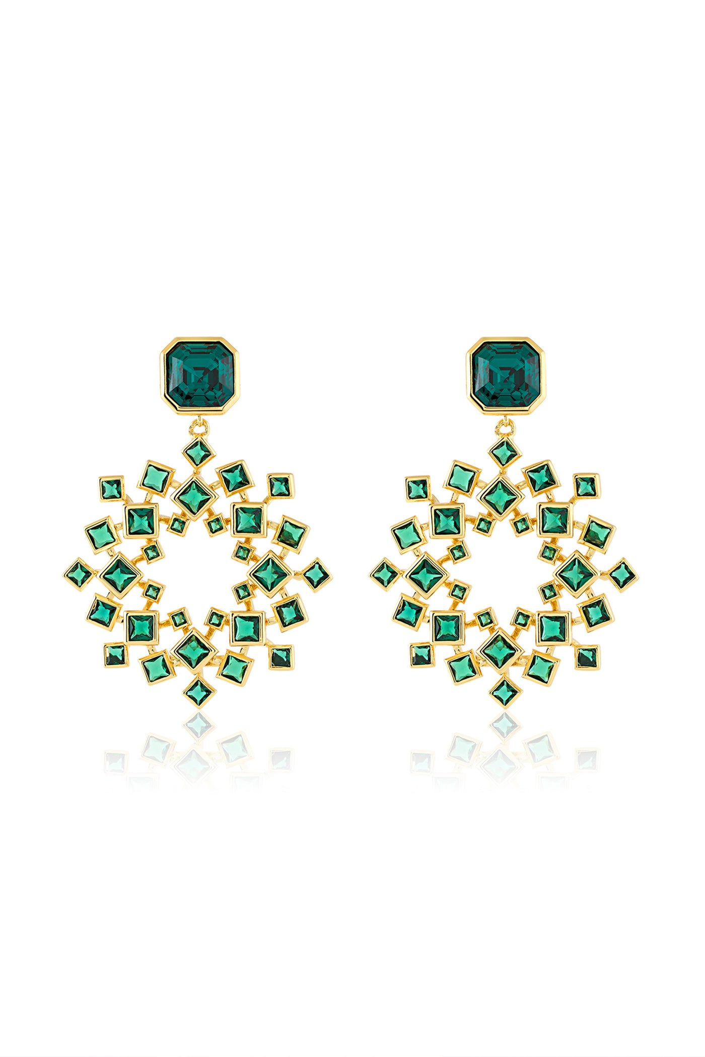 Isharya Green Cosmic Flair Earrings In 18Kt Gold Plated indian designer wear online shopping melange singapore
