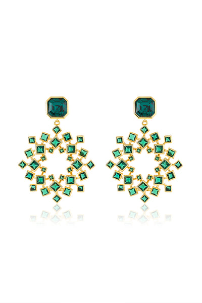 Isharya Green Cosmic Flair Earrings In 18Kt Gold Plated indian designer wear online shopping melange singapore
