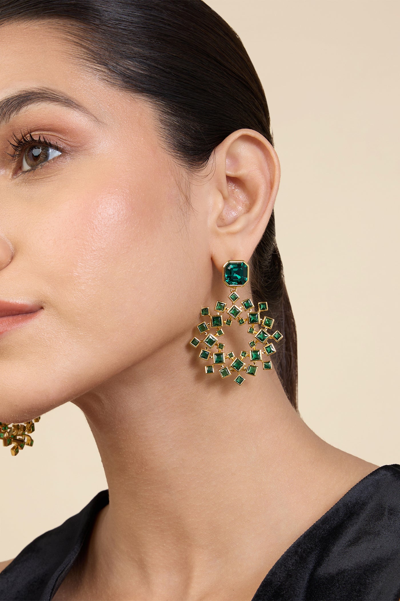 Isharya Green Cosmic Flair Earrings In 18Kt Gold Plated indian designer wear online shopping melange singapore
