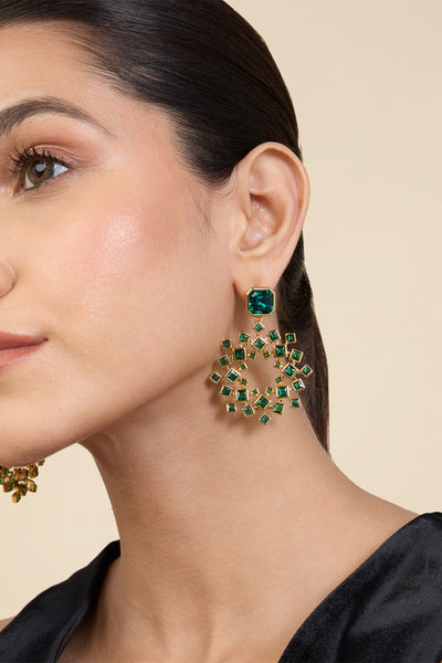 Isharya Green Cosmic Flair Earrings In 18Kt Gold Plated indian designer wear online shopping melange singapore
