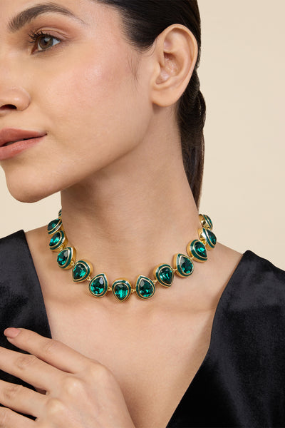 Isharya Green Crystal Galaxy Choker In 18Kt Gold Plated indian designer wear online shopping melange singapore
