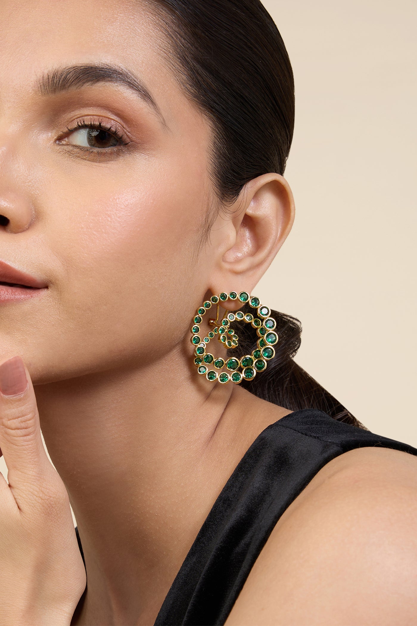 Isharya Green Galaxy Spiral Statement Earrings In 18Kt Gold Plated indian designer wear online shopping melange singapore