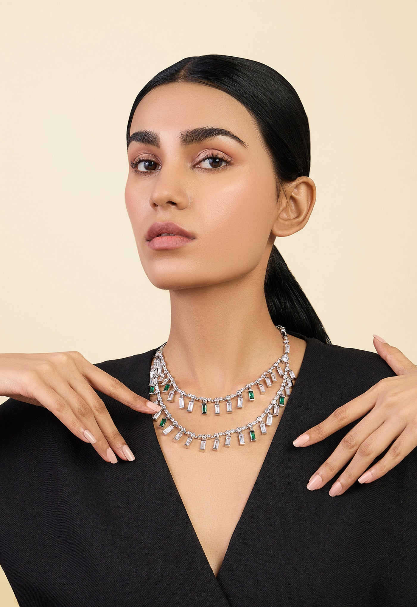 Isharya Layered Luxe Collar Necklace In Rhodium Plating indian designer wear online shopping melange singapore