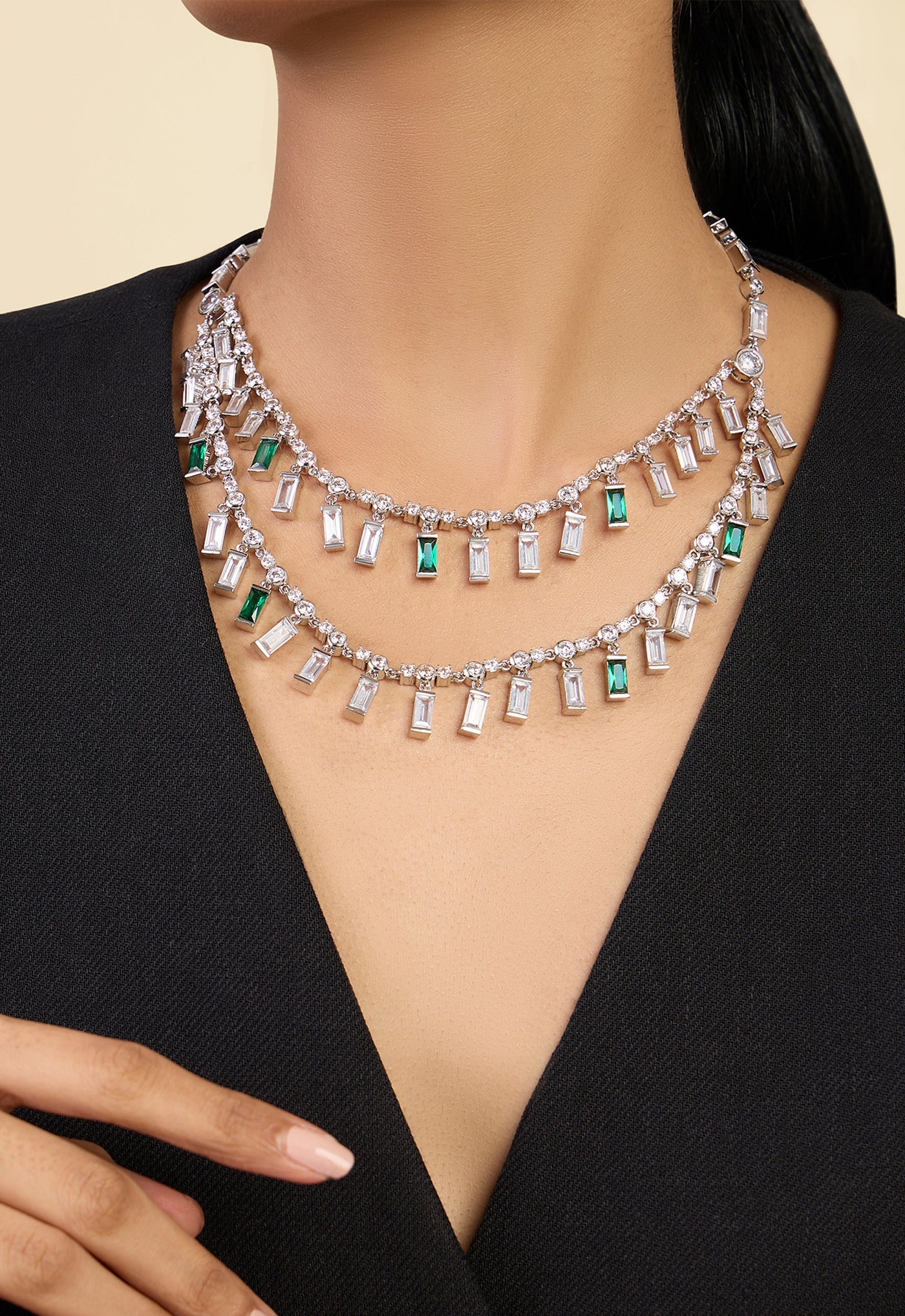 Isharya Layered Luxe Collar Necklace In Rhodium Plating indian designer wear online shopping melange singapore