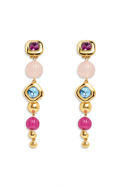 Isharya Long Pink Aqua Danglers In 18kt Gold Plated indian designer wear online shopping melange singapore