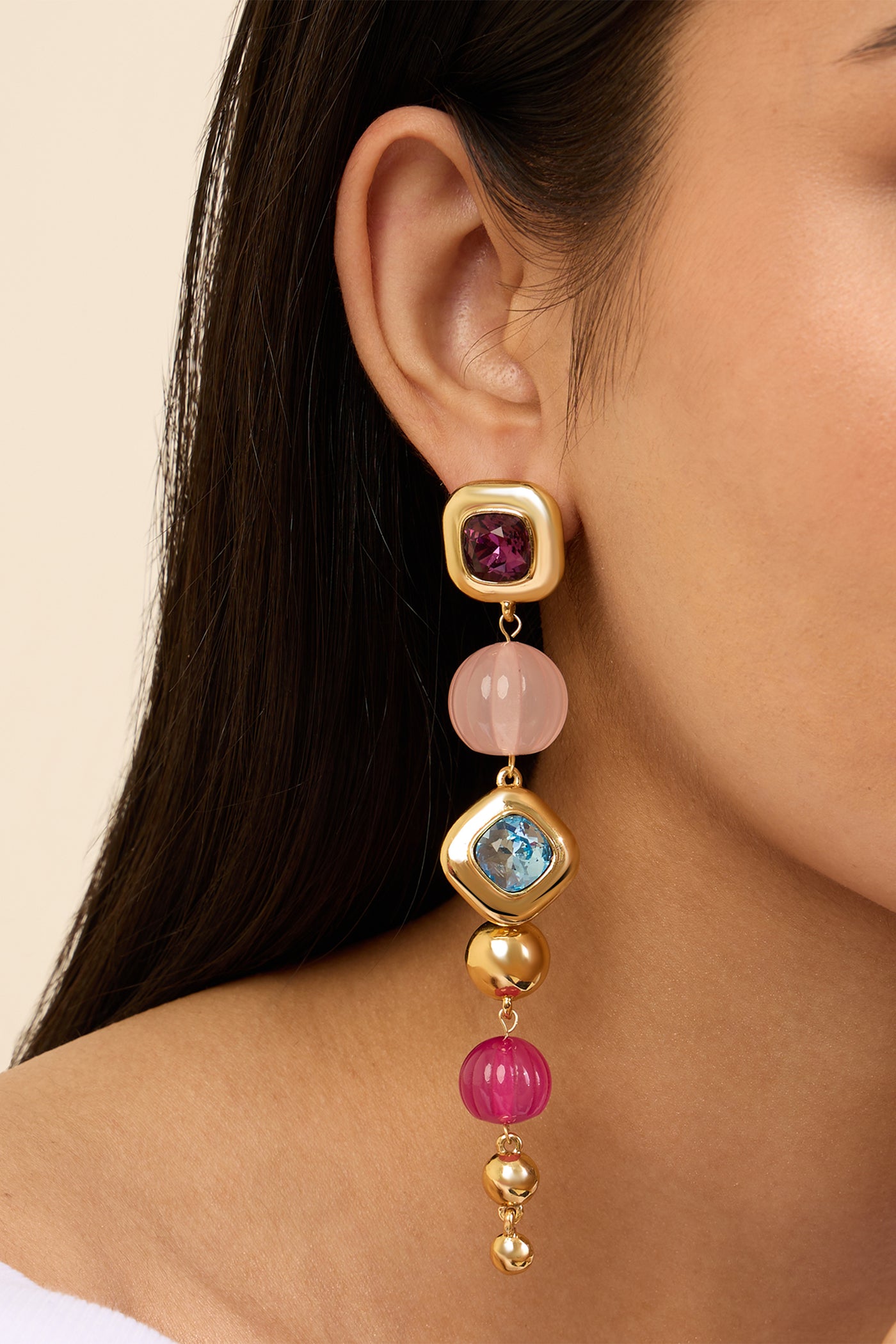 Isharya Long Pink Aqua Danglers In 18kt Gold Plated indian designer wear online shopping melange singapore