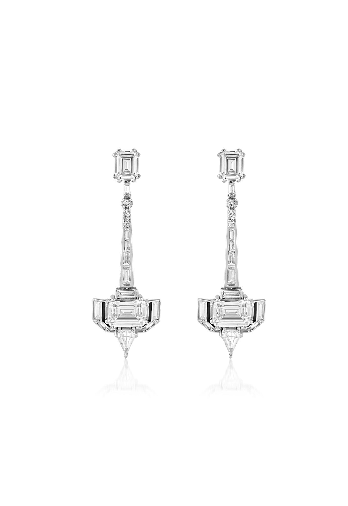 Isharya Luxe Enamel CZ Dangler Earrings In Rhodium Plating indian designer wear online shopping melange singapore