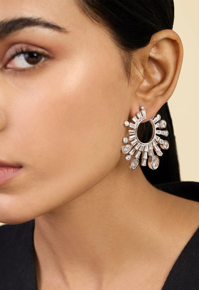 Isharya Luxe Indian Front Back Earrings In Rhodium Plating indian designer wear online shopping melange singapore