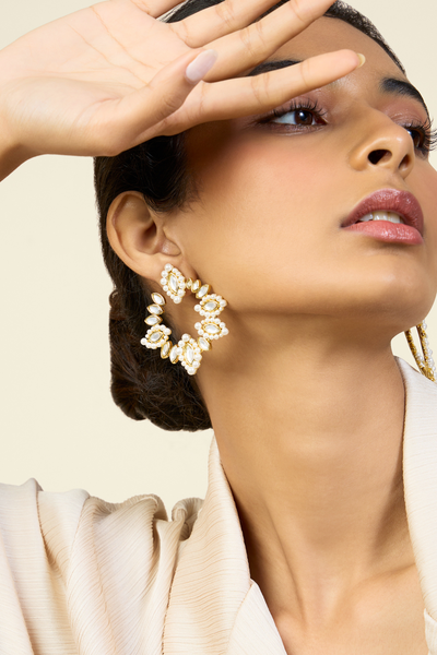 Mirror Moti Front Back Earrings In 18Kt Gold Plated Melange Singapore Online Shopping Indian Designer Wear