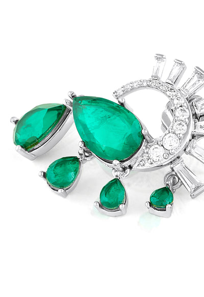 Isharya Mor Emerald Statement Studs In Rhodium Plating indian designer wear online shopping melange singapore