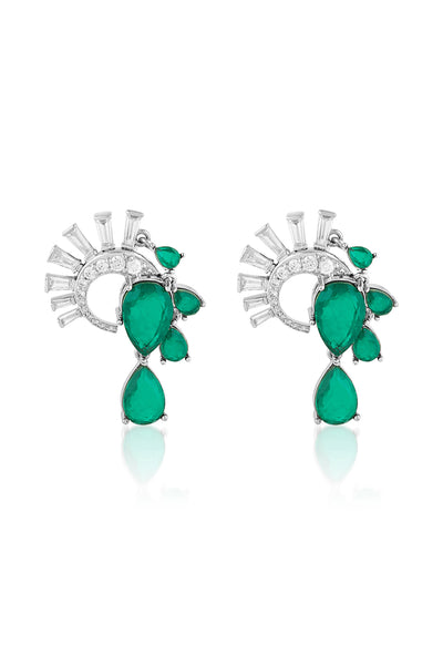 Isharya Mor Emerald Statement Studs In Rhodium Plating indian designer wear online shopping melange singapore