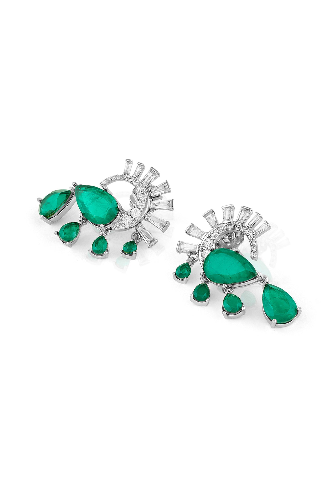 Isharya Mor Emerald Statement Studs In Rhodium Plating indian designer wear online shopping melange singapore