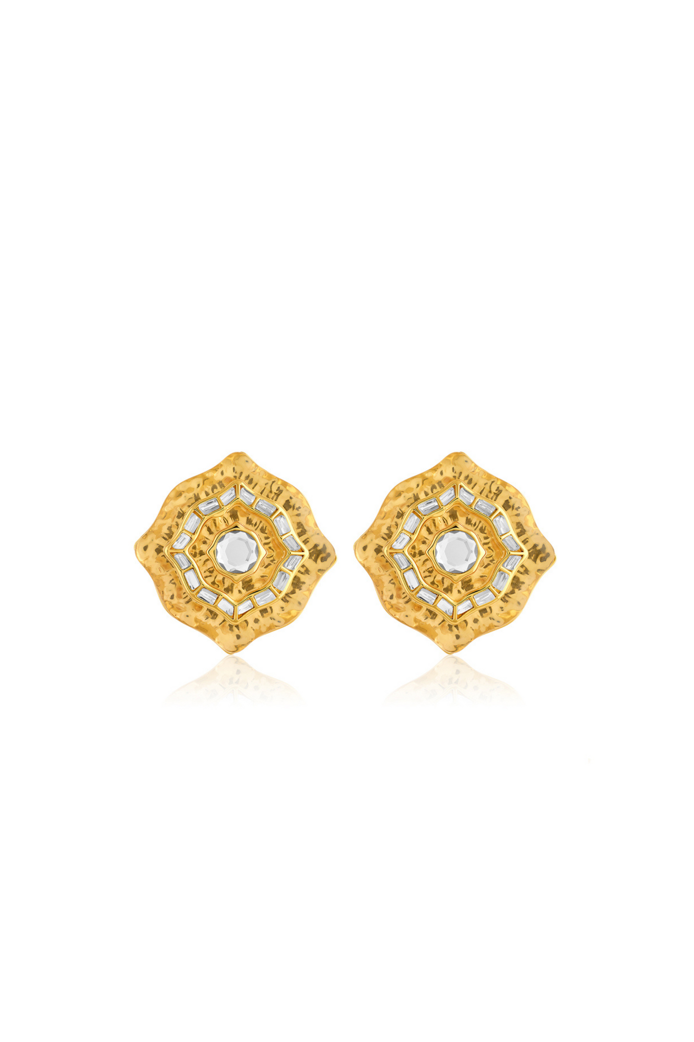 Mughal Mirrors Statement Studs In 18Kt Gold Plated Isharya Melange Singapore Online Shopping Indian Designer Wear