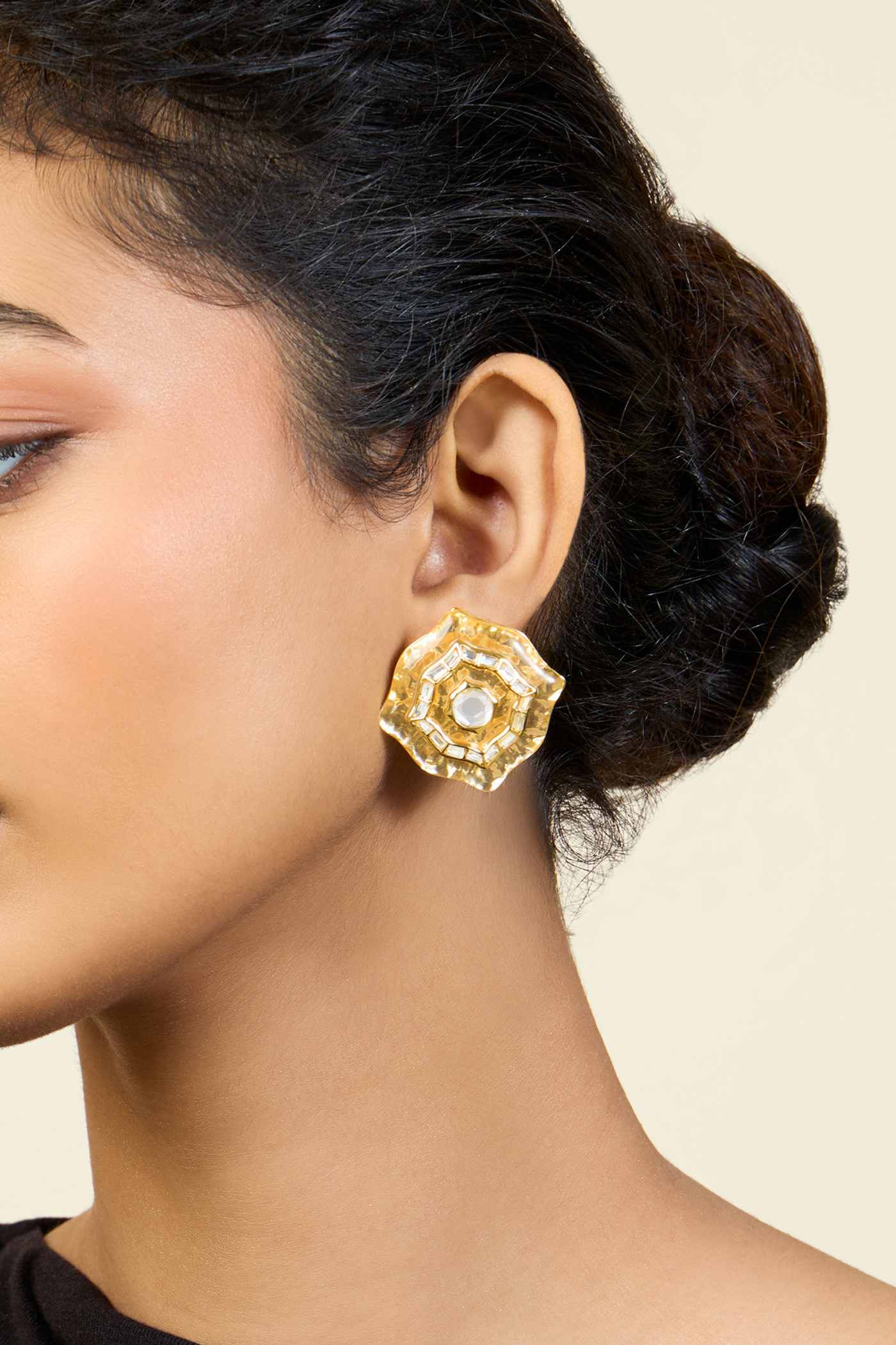 Mughal Mirrors Statement Studs In 18Kt Gold Plated Isharya Melange Singapore Online Shopping Indian Designer Wear