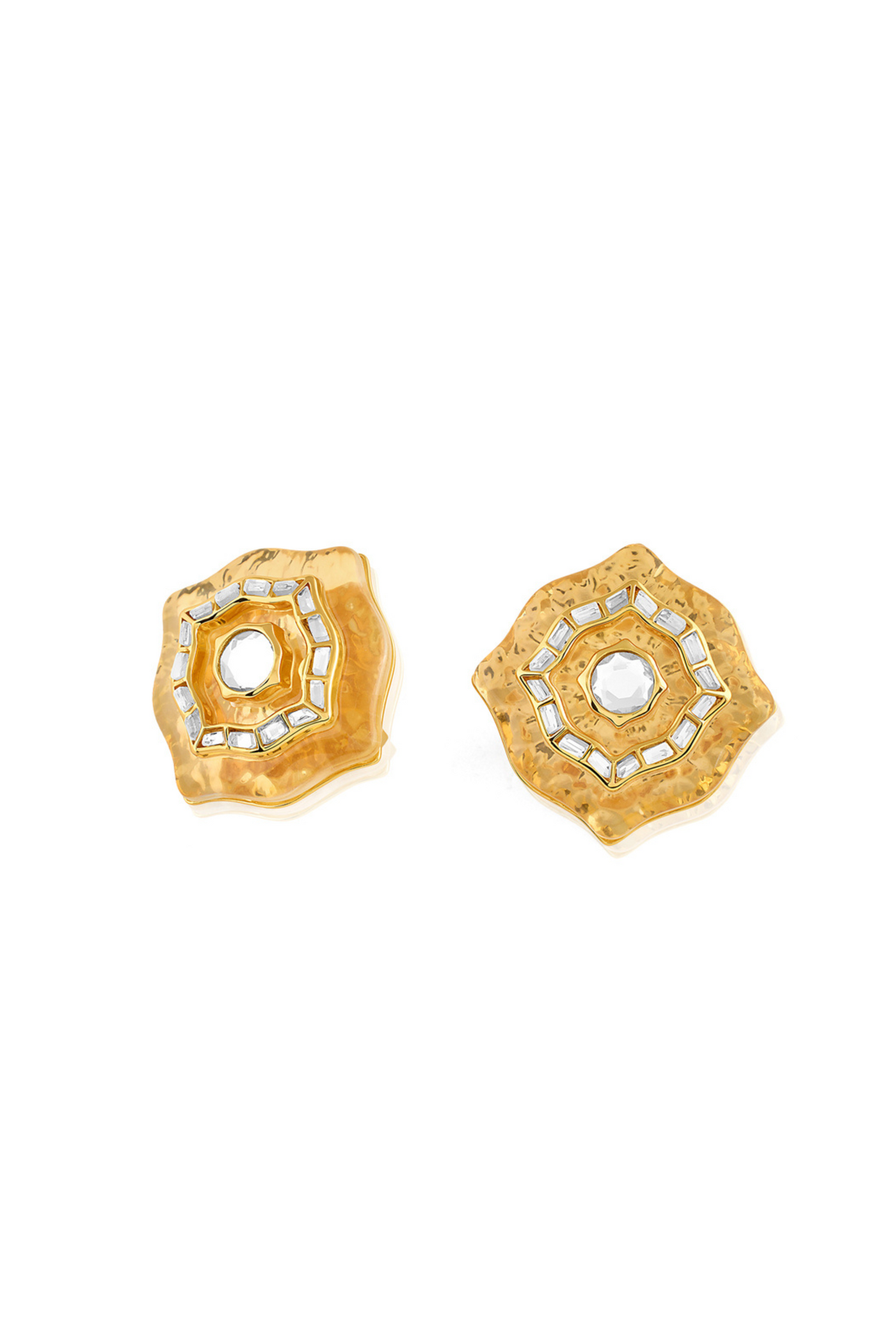 Mughal Mirrors Statement Studs In 18Kt Gold Plated Isharya Melange Singapore Online Shopping Indian Designer Wear