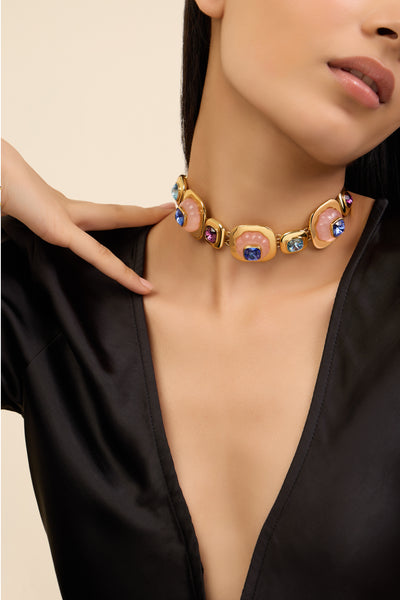 Isharya Multicolour Crystal Choker In 18kt Gold Plated indian designer wear online shopping melange singapore