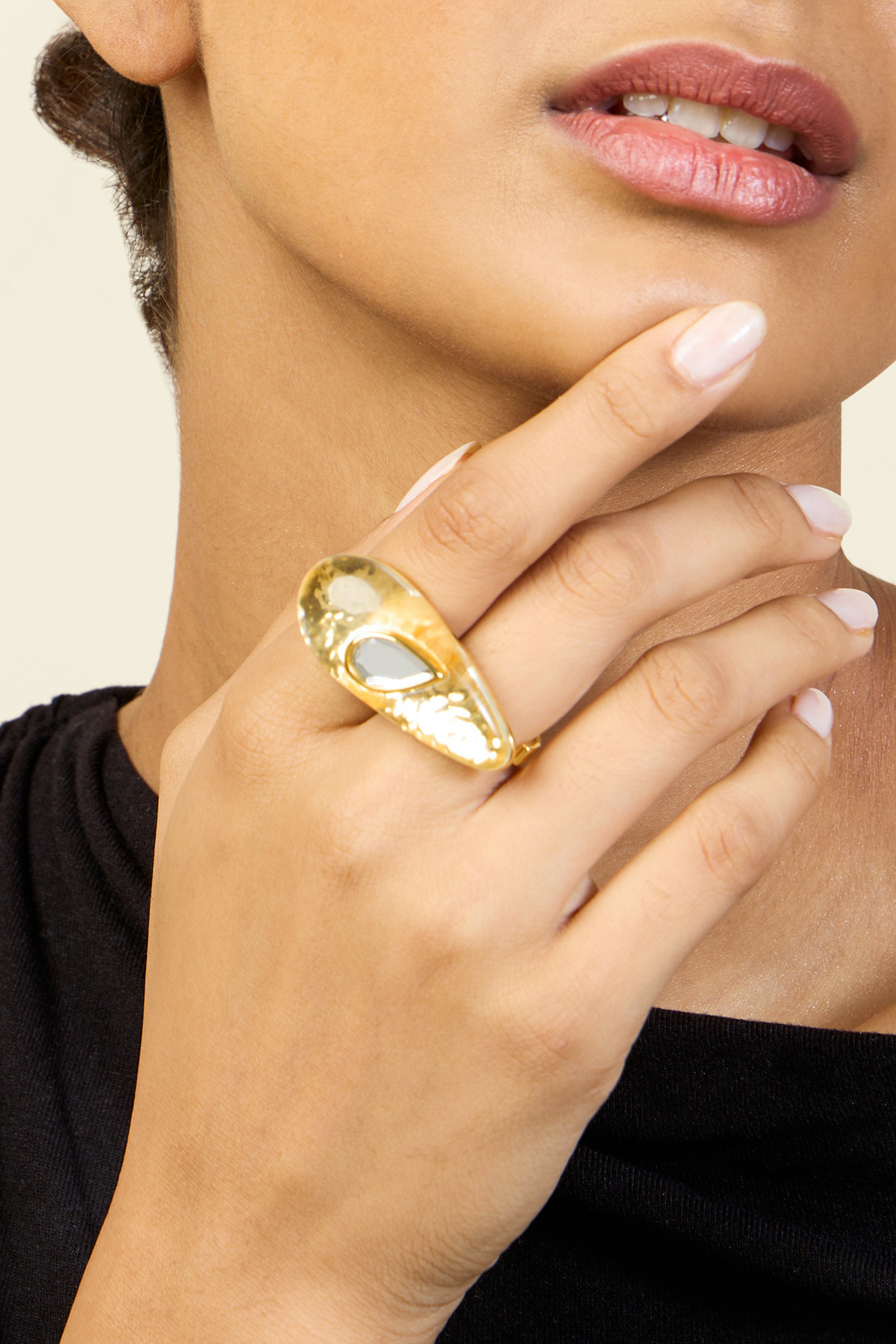 Noor Two Finger Ring In 18Kt Gold Plated