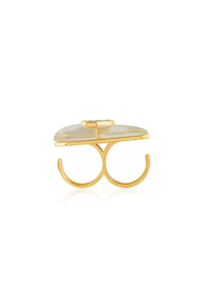 Noor Two Finger Ring In 18Kt Gold Plated