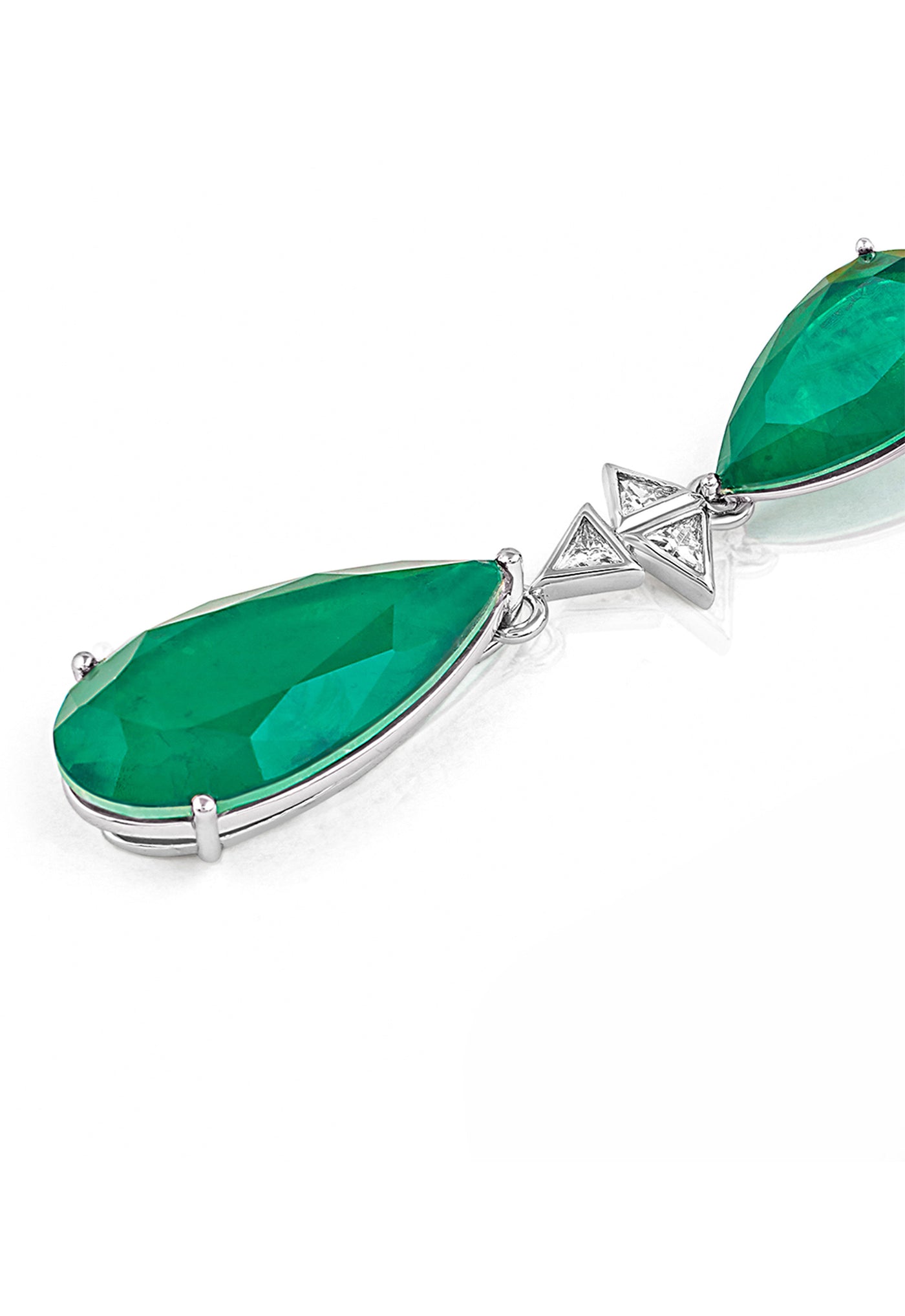 Isharya Pear Cut Emerald Drop Earrings In Rhodium Plating indian designer wear online shopping melange singapore