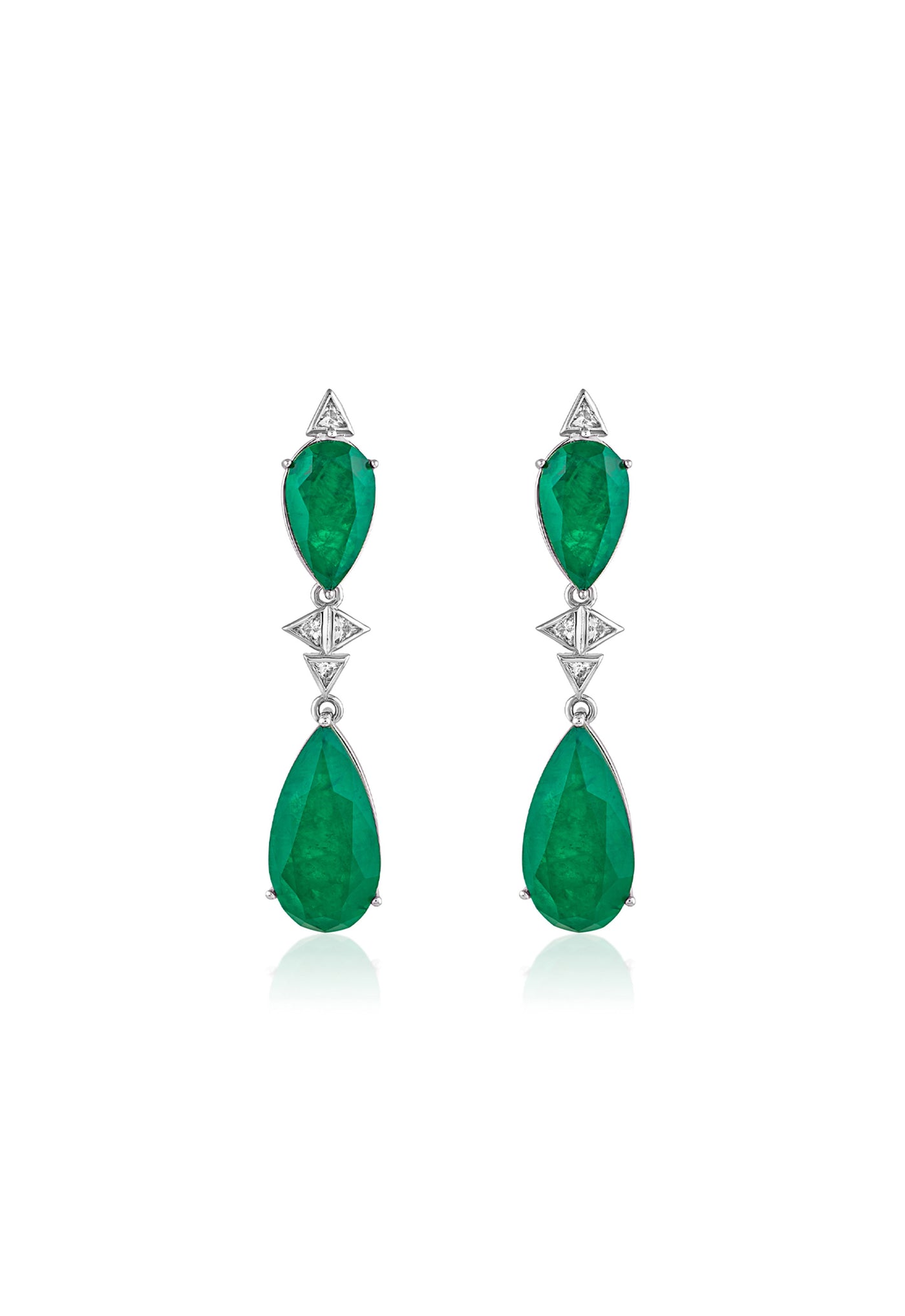 Isharya Pear Cut Emerald Drop Earrings In Rhodium Plating indian designer wear online shopping melange singapore