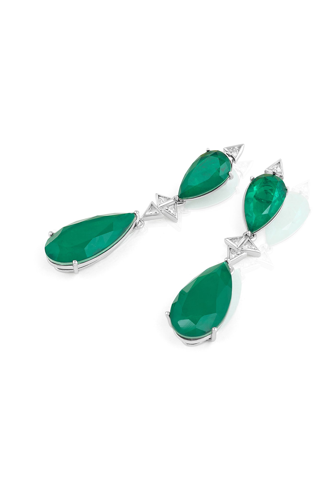 Isharya Pear Cut Emerald Drop Earrings In Rhodium Plating indian designer wear online shopping melange singapore