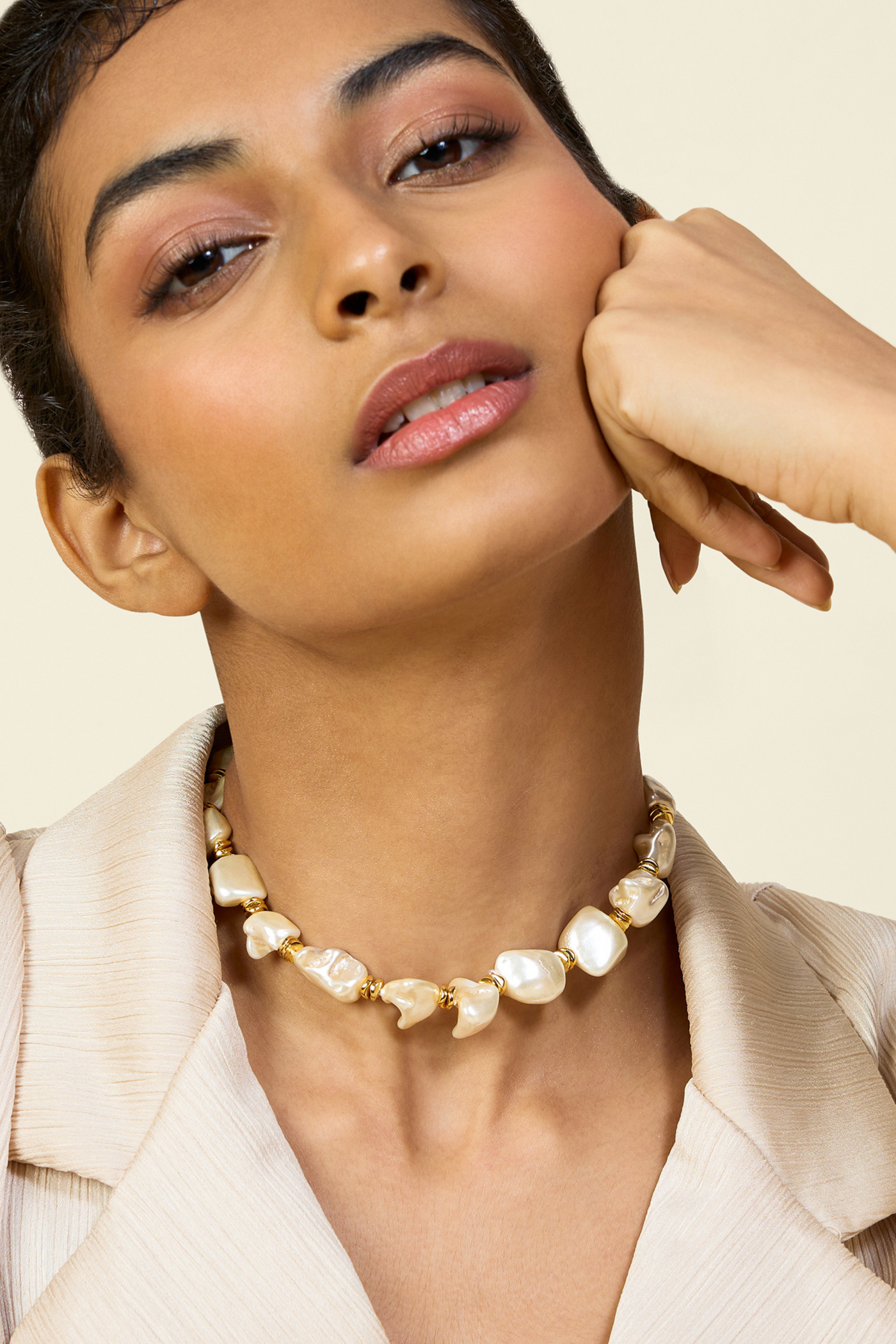 Pearl Riviere Collar Necklace In 18Kt Gold Plated Melange Singapore Online Shopping Indian Designer Wear Isharya