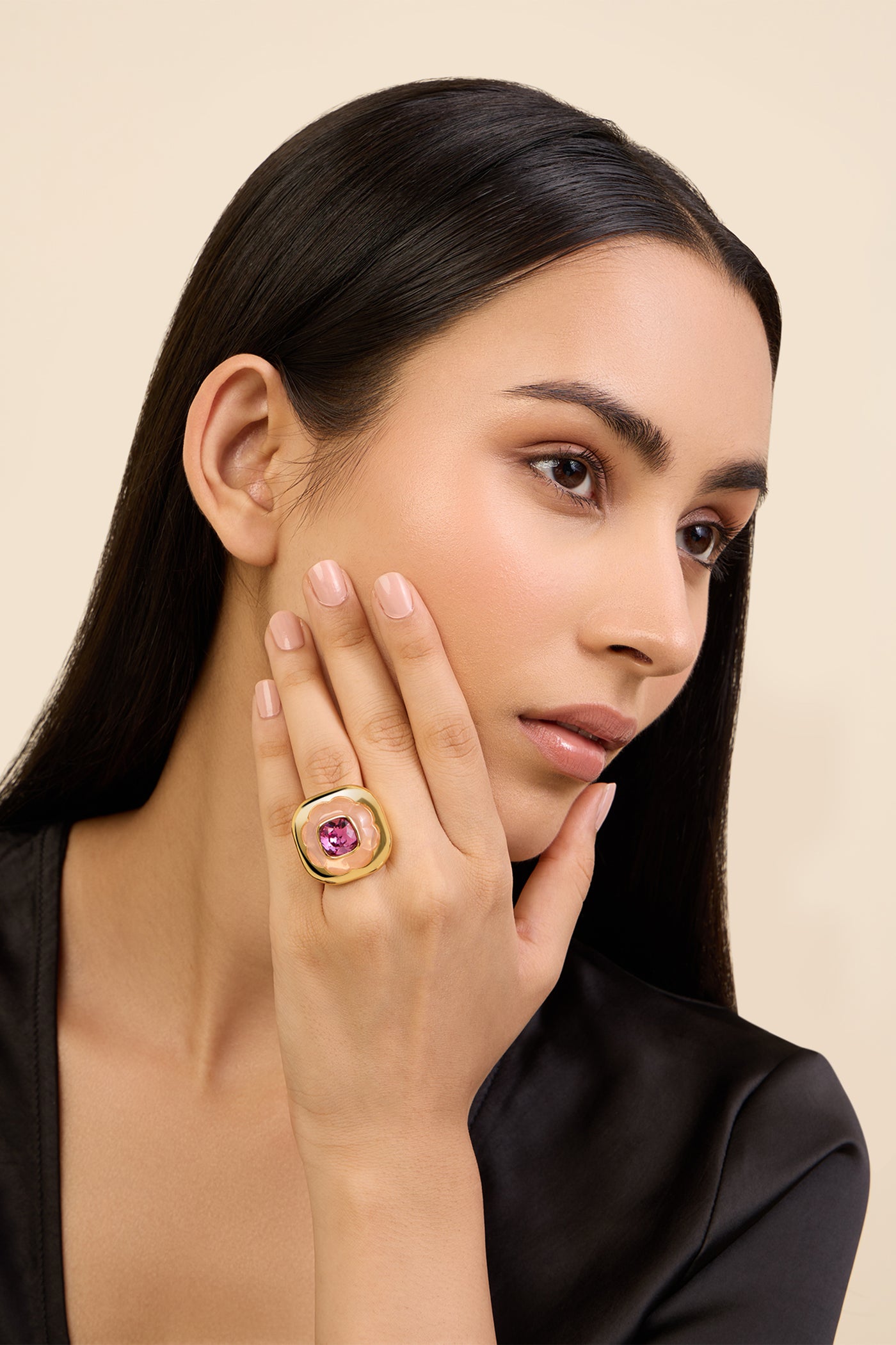 Isharya Pink Amethyst Ring In 18kt Gold Plated indian designer wear online shopping melange singapore