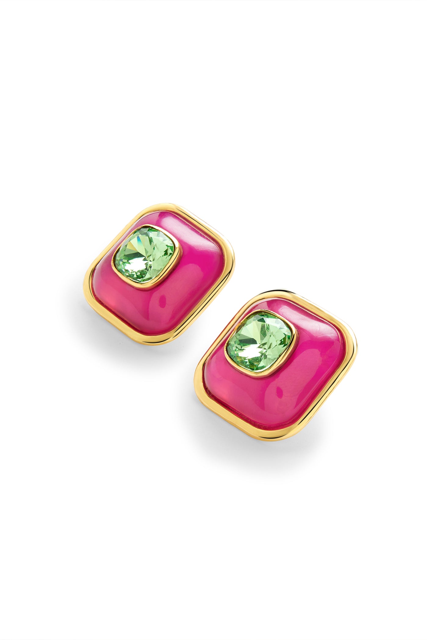 Isharya Pink Green Classic Studs In 18kt Gold Plated indian designer wear online shopping melange singapore