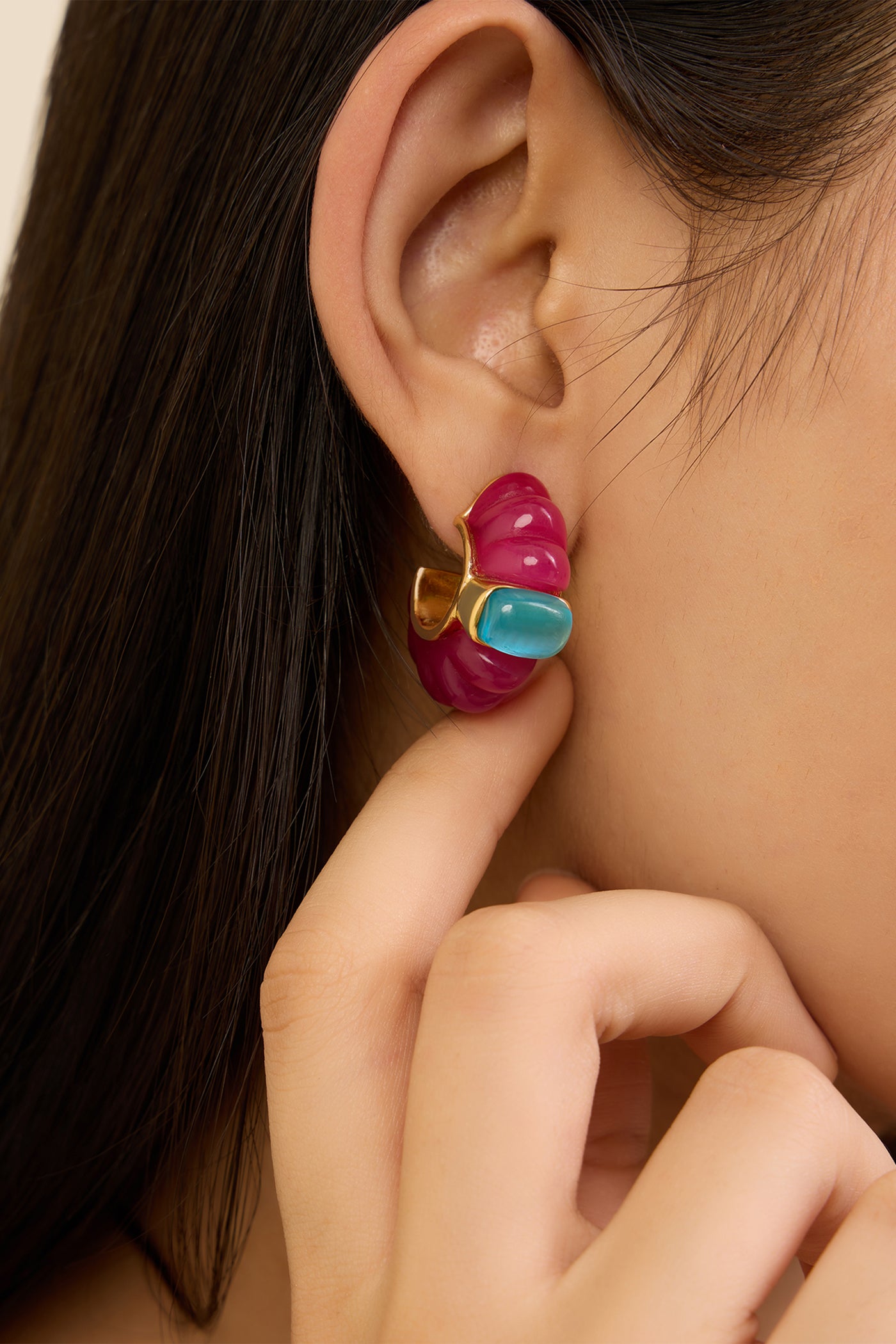 Isharya Pink Things Resin Hoops In 18kt Gold Plated indian designer wear online shopping melange singapore