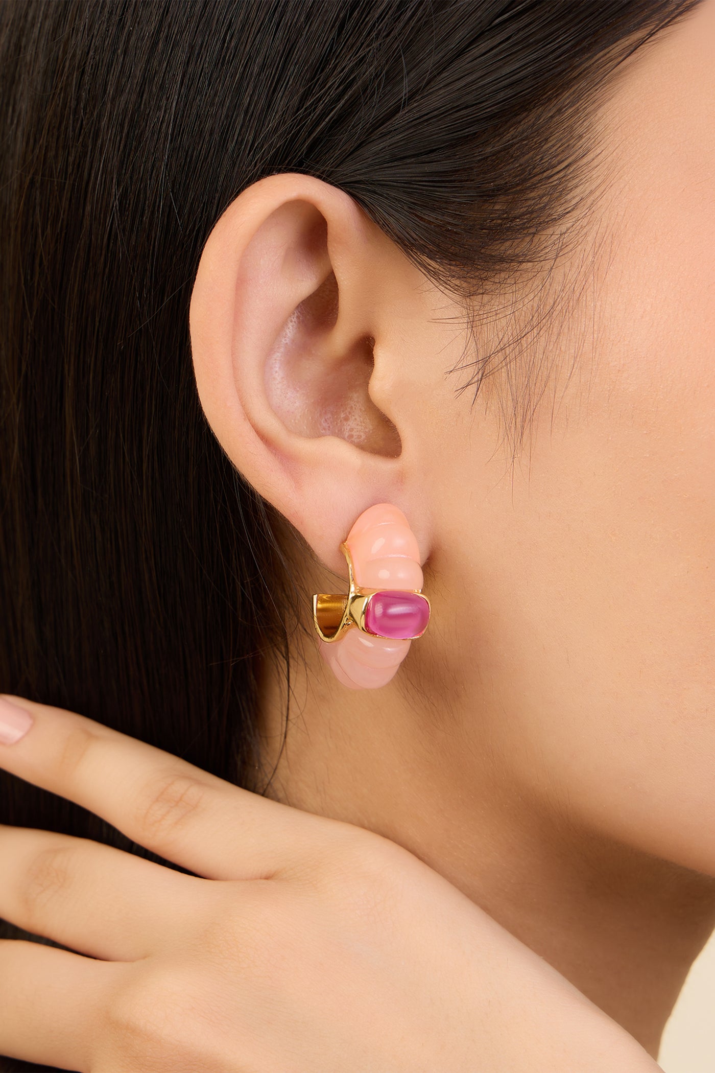 Isharya Pretty In Pink Hoops In 18kt Gold Plated indian designer wear online shopping melange singapore