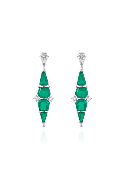 Isharya Quadruple Emerald Dangler Earrings In Rhodium Plating indian designer wear online shopping melange singapore