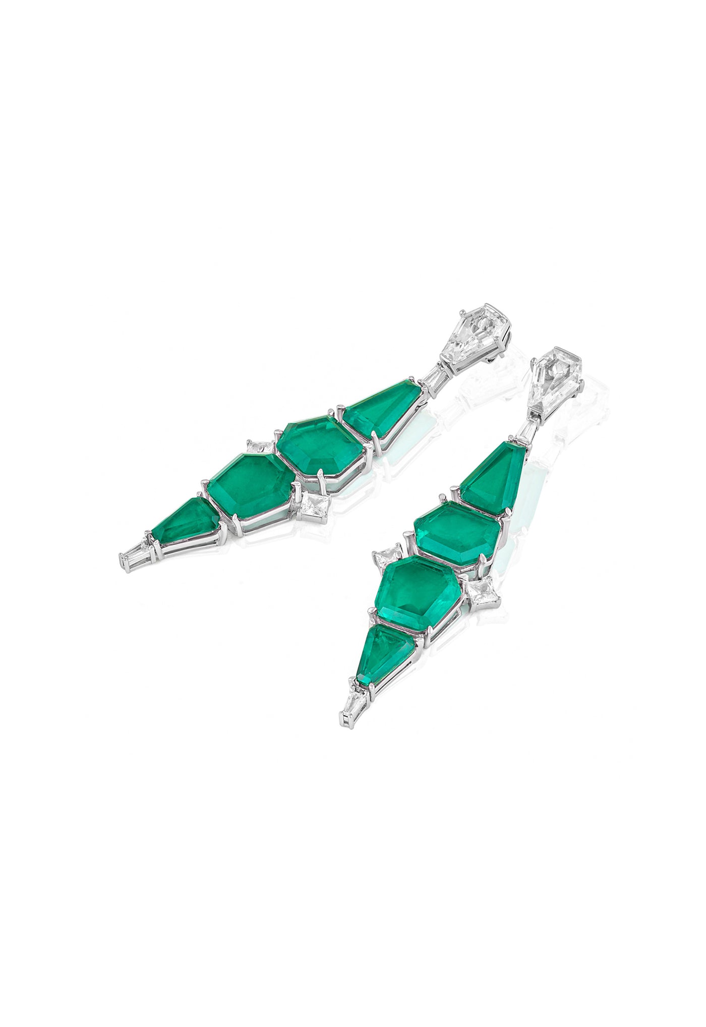 Isharya Quadruple Emerald Dangler Earrings In Rhodium Plating indian designer wear online shopping melange singapore