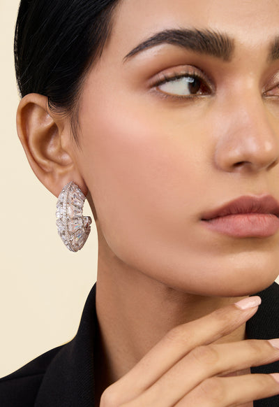 Isharya Radiant Huggie Earrings In Rhodium Plating indian designer wear online shopping melange singapore