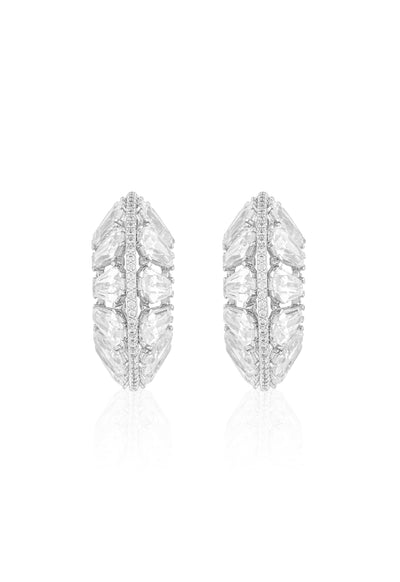 Isharya Radiant Huggie Earrings In Rhodium Plating indian designer wear online shopping melange singapore