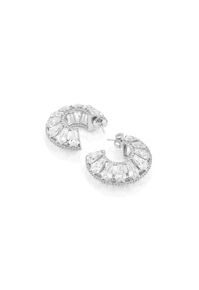 Isharya Radiant Huggie Earrings In Rhodium Plating indian designer wear online shopping melange singapore