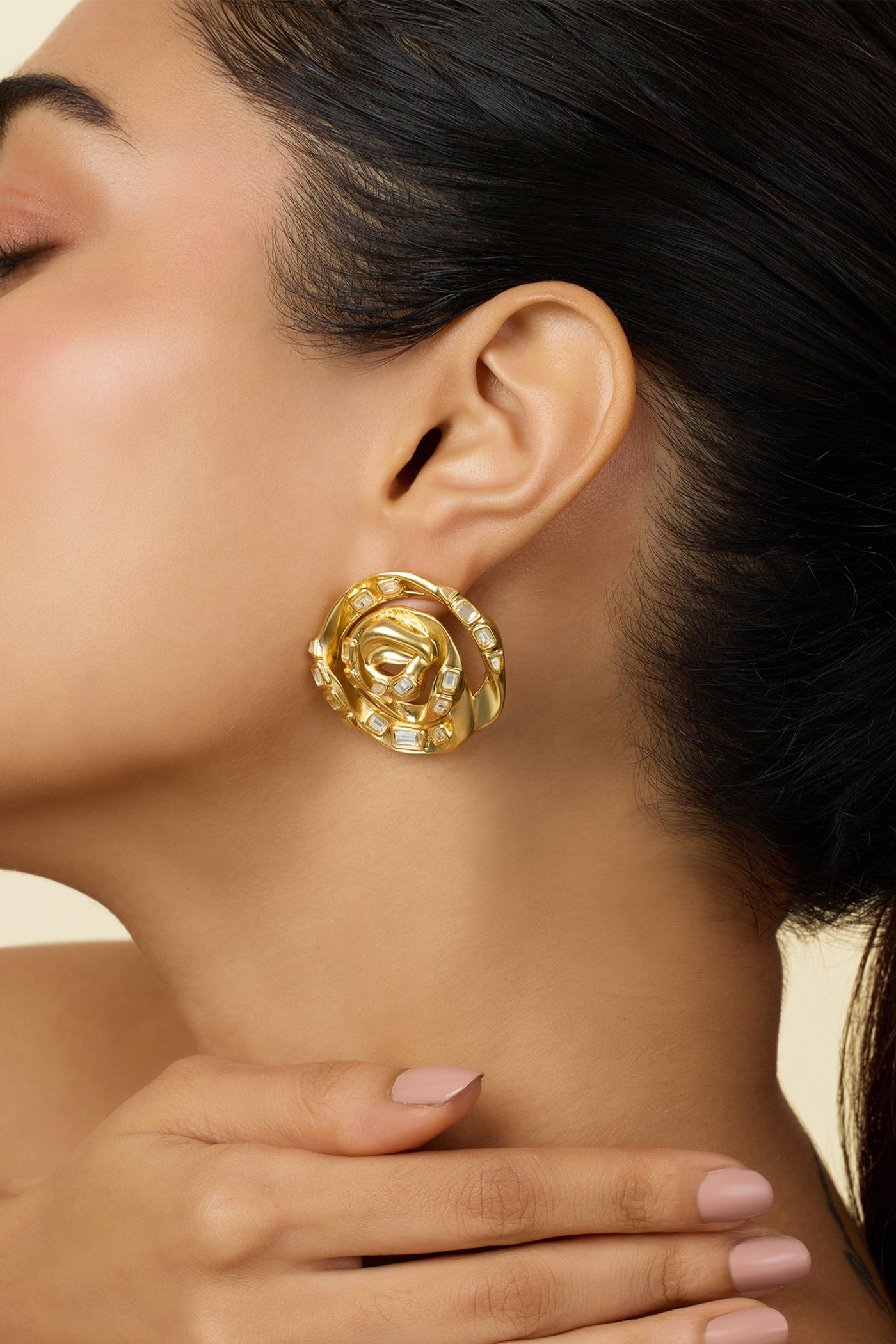 Isharya Rosé Gold Statement Studs indian designer wear online shopping melange singapore