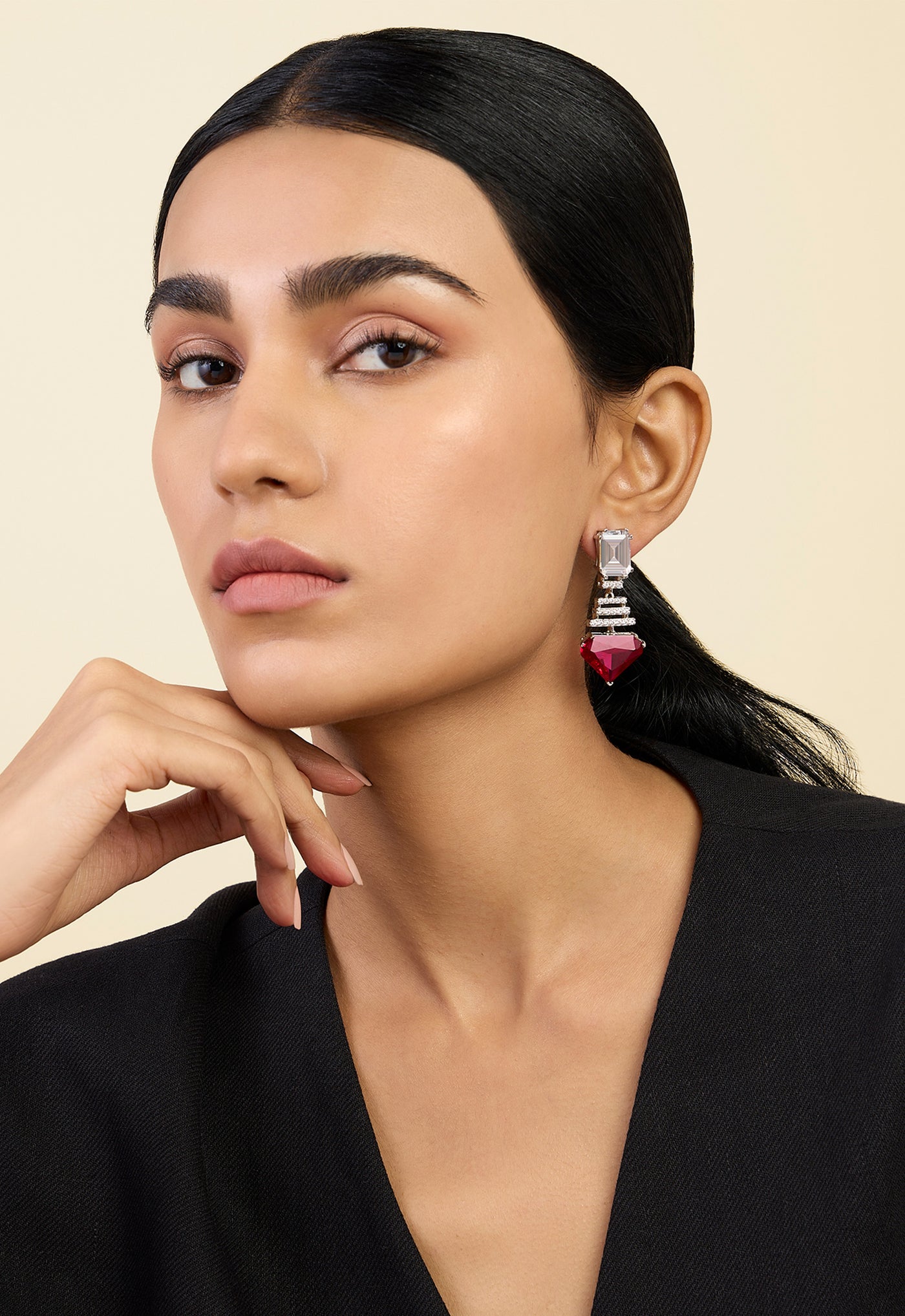 Isharya Ruby Corumdum Drop Earrings In Rhodium Plating indian designer wear online shopping melange singapore