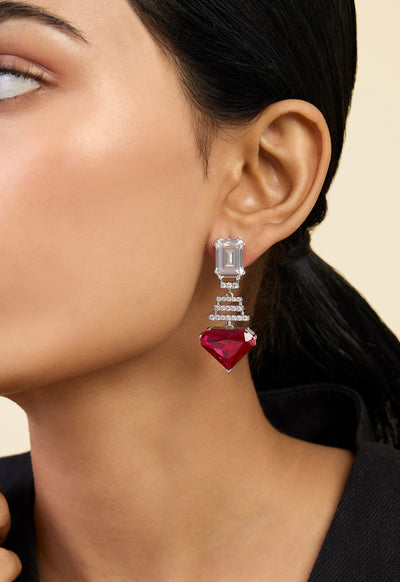 Isharya Ruby Corumdum Drop Earrings In Rhodium Plating indian designer wear online shopping melange singapore